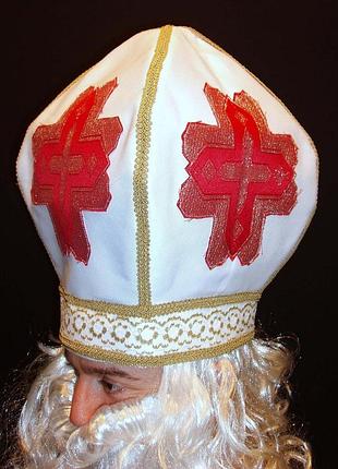 Митра св. николая классическая, каноническая. шапка, головной убор, высокая 40 в цвете: белый, красный, золотой. 4 креста