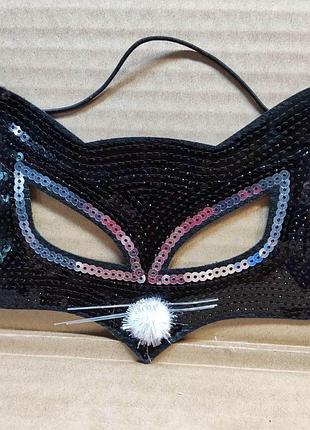 Маска лисы с пайетками чёрная "лиса элегантная" для взрослых леди