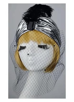 Чалма даорна з вуаллю сріблясто-чорна