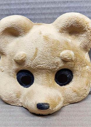 Еко-маска дитяча ведмедик світлий маскарадна на гумці. велюр-хутро, тканина, пшениця