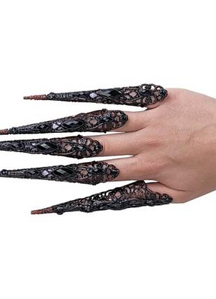 Когти в камнях черные с бордовым, набор из 5 шт