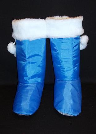 Сапожки женские карнавальные (35-36) виталина. синие. болонья+ меховые помпоны