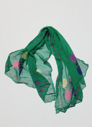 🎁 шелковый шарф зеленый прозрачный большой