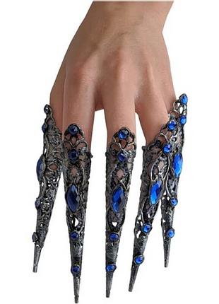 Когти в камнях черные серебро с синим, набор из 5 шт