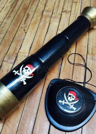 Набір пірата дитячий 2 предм: підзорна труба-телескоп (чорна)+наочник з веселим роджером