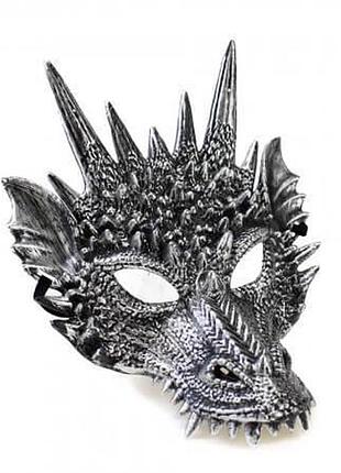 Маска серебряная пластиковая дракон