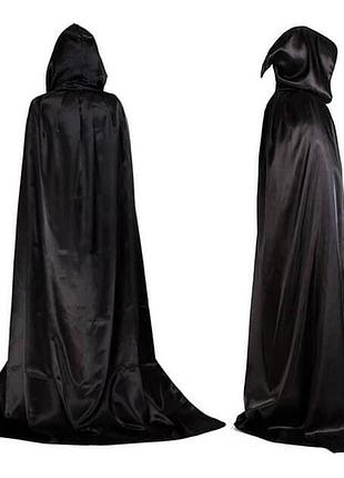 Плащ черный мужский на рост 165-186 см с капюшоном. смерть, колдун, ведьмак, дракула, демон, вампир, хэллоуин