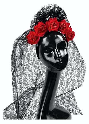 Обруч із фатою senora consuela з оранжевими квітами