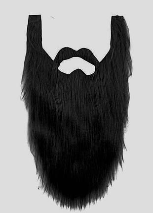 Борода + вуса чорна 40 см накладна. хутро: довгий ворс
