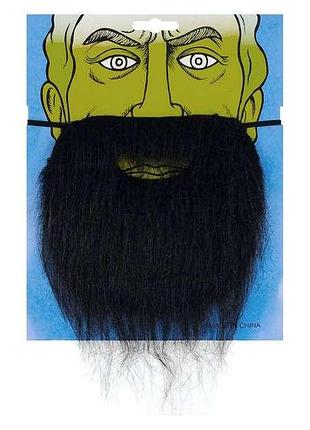 Борода карнавальна накладна чорна на гумці, розмір 17*20 см