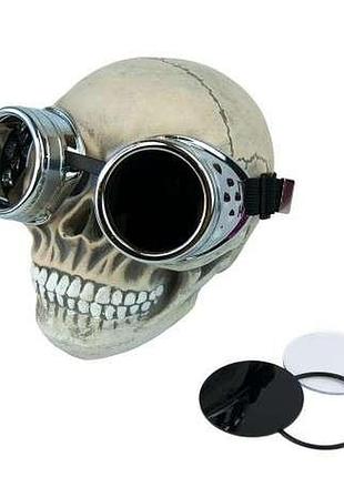 Окуляри стимпанк гогли преміум (срібний металік)