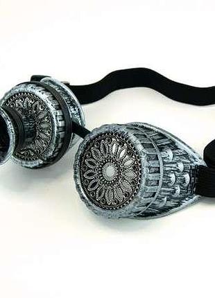 Окуляри стимпанк гогли з моноокуляром (срібло антик)