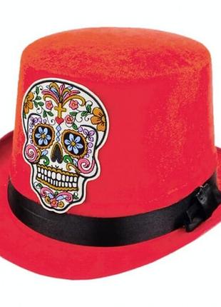 Капелюх карнавальний череп санта муерте червоний