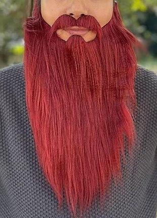 Борода яскраво-коричнева 40 см + вуса накладна хутро: довгий ворс