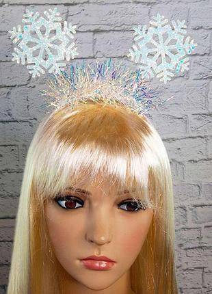 Новорічний обідок сніжинки на пружинках