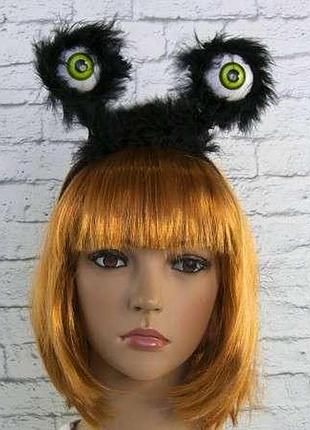 Обідок карнавальний з зеленими очима, що світяться на пружинках