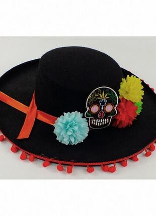 Капелюх кабальєро з черепом і квітами штучний фетр