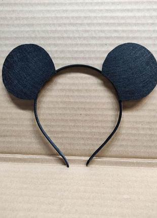 Ушки микки мауса черные тканевые матовые на обруче