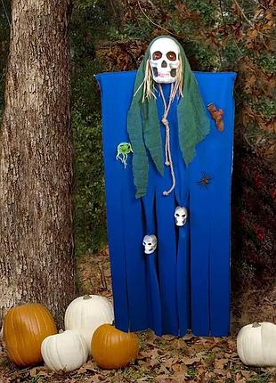 Декор для хэллоуина призрачный череп (125см) синий с бутылочно зеленым