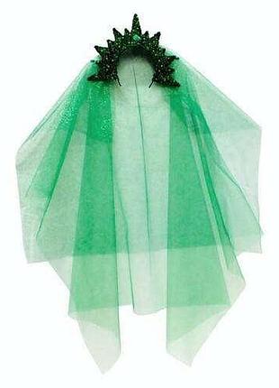 Царівна. корона зелена з фатою карнавальна на обручі