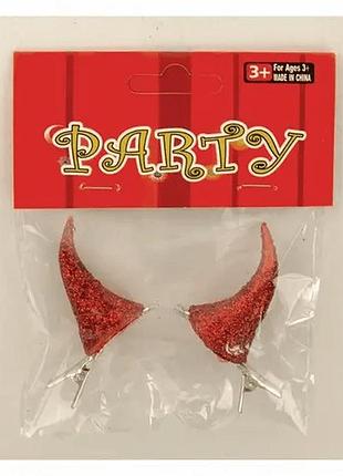 Ріжки для чортика карнавальні червоні на заколках