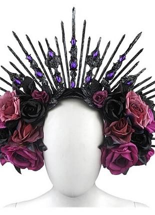Обруч фиолетовый saint catherine з розами, листьями, декоративными камнями