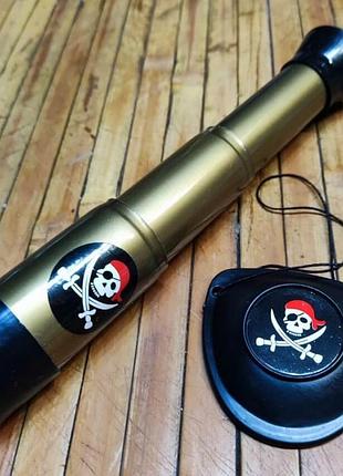 Набор пирата детский 2 предм: подзорная труба-телескоп (золото)+наглазник с весёлым роджером