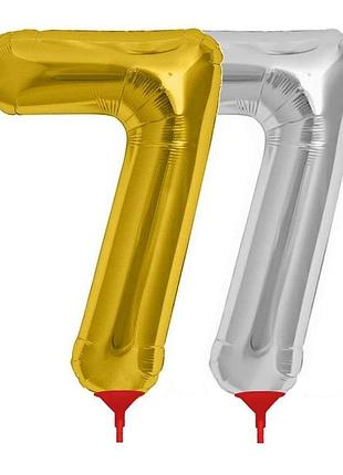 Шарик цифра (45см) с палочкой золото 7