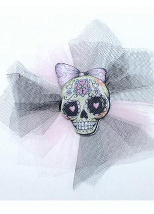 Брошка-заколка santa muerte рожева