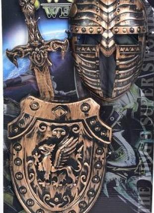 Набор рыцаря, воина на планшете: маска + щит + меч 49 см бронзовый