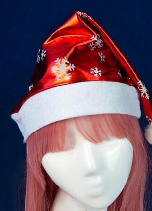 Ковпак санта клауса атласний червоний новорічний