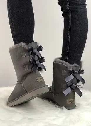 Угги сапоги зимние с лентами ugg australia bailey bow grey/chocolate оригинал