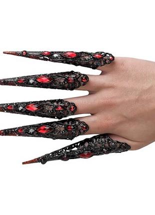 Когти в камнях черные с красным, набор из 5 шт