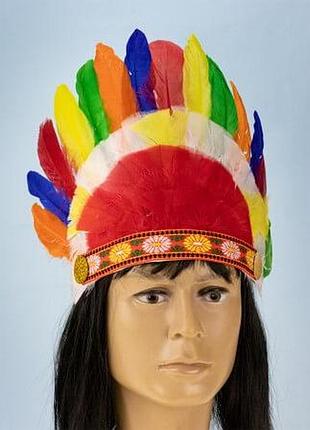 Головной убор индейца разноцветный с перьями