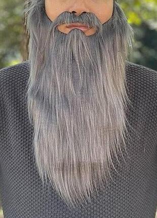 Борода 40 см сіра з сивою накладна + вуса. хутро: довгий ворс