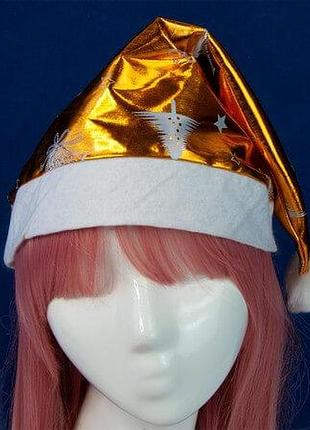 Ковпак санта клауса атласний золотий новорічний