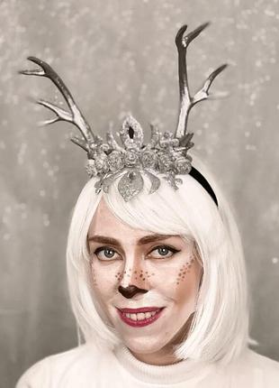 Рога серебристый олень на обруче