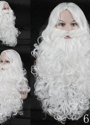 Борода 60 см, 300г+перука 160г св.миколая/санти/мороза/старця/чаклуна, №50 акордовий