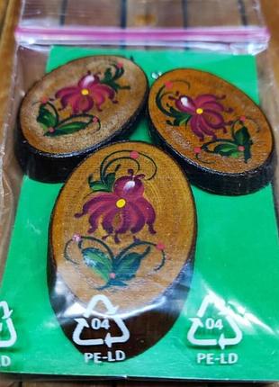 Комплект: кулон + серьги на срезах веточек с миниатюрной росписью в красной гамме