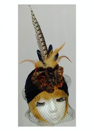 Шапка чалма, чорно-коричневий тюрбан карнавальний на ретро вечірку