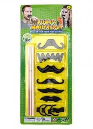 Вуса чорні з трубочками для коктейлю (набір 6шт)