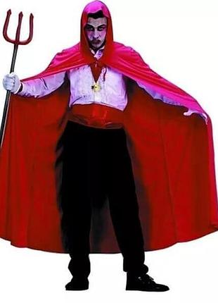 Плащ красный мужской 150 см с капюшоном колдуна, демона, ведьмака, дракулы, вампира, хеллоуин