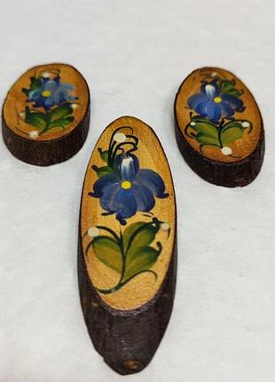 Комплект (3 шт.) срезов веточек с ручной росписью для рукоделия синяя гамма