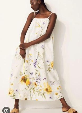 Льняное платье макси с полевыми цветами