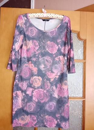 Платье туника женский мини в розы