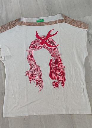 Футболка benetton, оверсайз, вискоза, лен