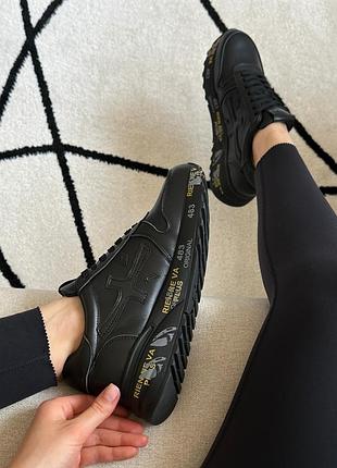 Кроссовки premiata lander total black, кожаные кроссовки
