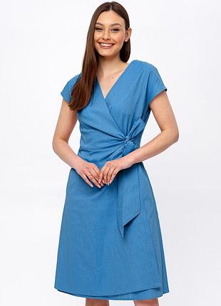 Летнее платье на запах лен цвет молочный сливочный