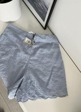 Голубые шорты прошва летние голубые высокие из вышивкой в цветах легкие небесного бохо