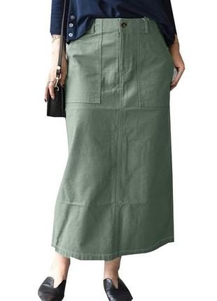 Длинная юбка с льном юбка карго цвета хаки